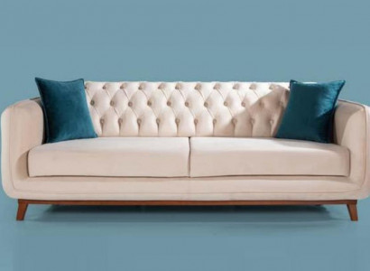 Dreisitzer Sofa Gepolsterte Couch Stoff Möbel Beige weiß Samt