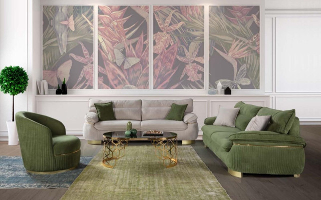 Moderner Textilsofas 3 Sitz Couch Dreisitzer Polster Möbel Farbe Grün