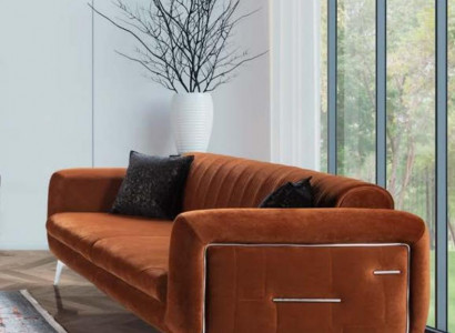 Orange Design Couch Sofa Samt Dreisitzer Luxus Möble Stoff Textil