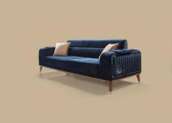Luxus Blaue Couch Dreisitzer Design Sofas Möble Stoff Textil Samt