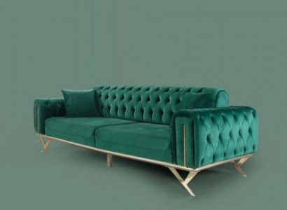 Grüne Chesterfield Couch Dreisitzer Sitzpolster Sofa Möbel Samt Holz