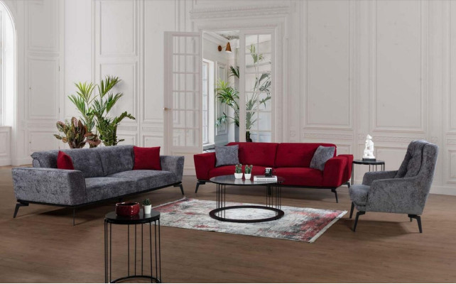 Sofagarnitur 331 Sitz Polster Sofa Wohnlandschaft Möbel Rot Grau