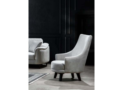 Moderne Wohnzimmer Sessel Einsitzer Design Holz Farbe grau Textil