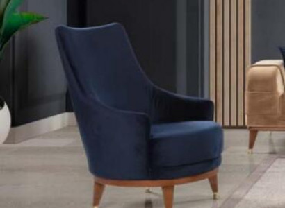 Moderner Sessel Wohnzimmer 1 Sitzer Designer Lounge Farbe blau Holz