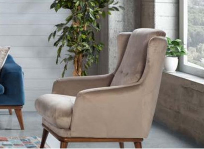 Beige Design Sessel Einsitzer Wohnzimmer Textil Stil Holz Möbel