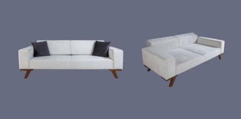 Modern Polster Couch Dreisitzer Sofa Möbel Weiß Samt Textil