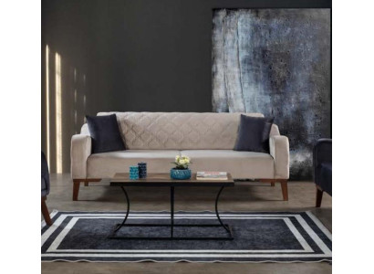 Beige Dreisitzer Couch Elegante Sofa Wohnzimmer Sitzmöbel Samt