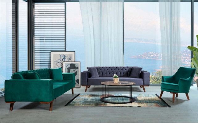 Schwarz Sofa 3 Sitzer Textil Couch Dreisitzer Polster Möbel