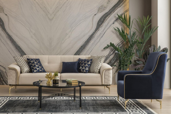 Sofagarnitur Garnitur Sofas Sofa Sessel Dreisitzer 3+3+1 Sitzer Stoff Gruppe Neuu