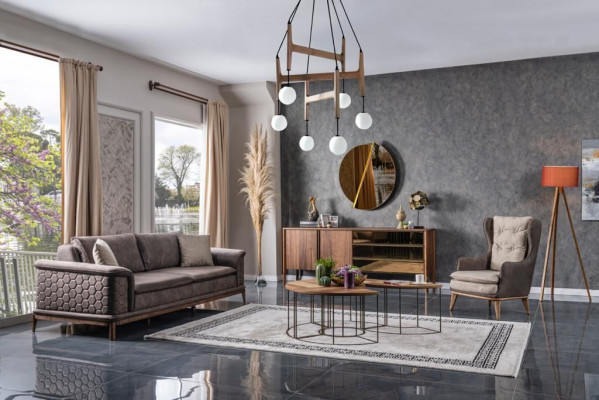 Garnitur Sofagarnitur Luxus 3+3+1 Sitzer Sofa Stoff Sessel Sofas Modern Braune