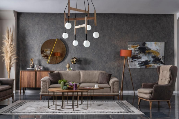 Garnitur Sofagarnitur Luxus 3+3+1 Sitzer Sofa Stoff Sessel Sofas Modern Braune