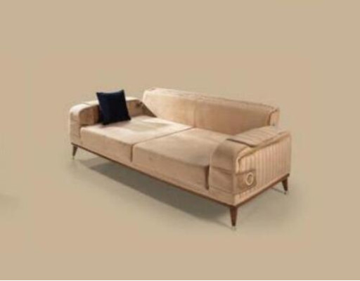 Moderne Sofa 3 Sitzer Farbe Beige Sofas Wohnzimmer Design Stil Holz