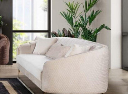 Sofa 3 Sitzer Textil Sofas Couch Polster Möbel Moderner Dreisitzer Beige Samt