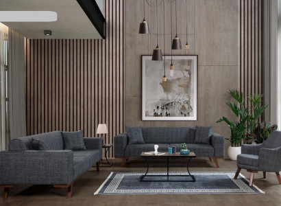 Sofagarnitur 3+3+1 Sitz Design Sofas Polster Couchen Grau Möbel 3tlg