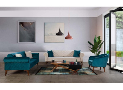 Luxus Sofagarnitur 3+3+1 Sitz Dreisitzer Sofa Stoff Textil Stil Sessel