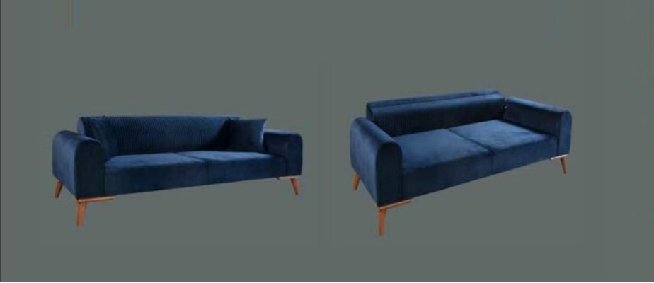 Sofagarnitur 3+3+1 Sitzer Sofa Sessel Royal Blaue Couch Samt 3tlg