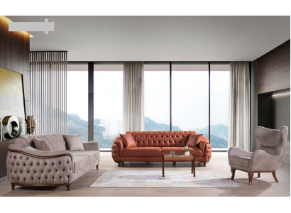 Sofas Set Sofagarnitur Komplette Garnitur Sofa Sessel Orange 3+3+1 Sitz Möbel