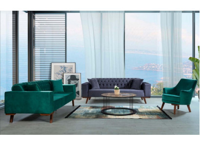 Sofagarnitur 3+3+1 Sitz Wohnzimmer Stil Couch Sofa Violett Turkis