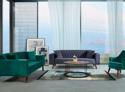 Sofagarnitur 3+3+1 Sitz Wohnzimmer Stil Couch Sofa Violett Turkis