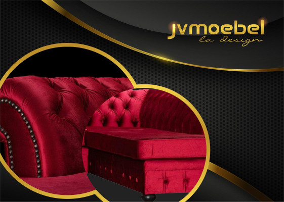 Set Luxury Modern Ecksofa U-Form Chesterfield und Couchtisch Wohnzimmer Textil