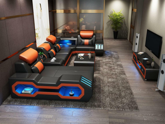 Ausgefallene Wohnlandschaft Ecksofa Polster eckgarnitur couchen sofas usb led