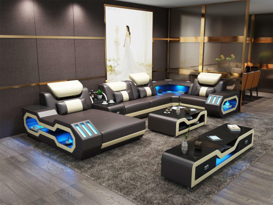 Ausgefallene Wohnlandschaft Ecksofa Polster eckgarnitur couchen sofas usb led