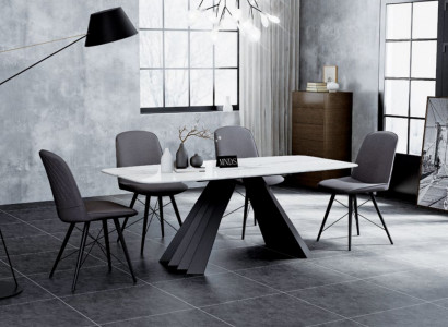 Design Esszimmer Gruppe Tisch + 4 Stühle Sitz Polster Garnitur Tische Lehn Stuhl