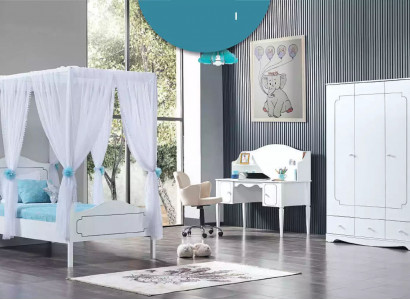 Kinderzimmer Schlafzimmer Bett Himmelbett 100x200cm Weiß Holz Betten