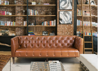 Männer Club Chesterfield Sofa Couch Leder Polster Dreisitzer Braun