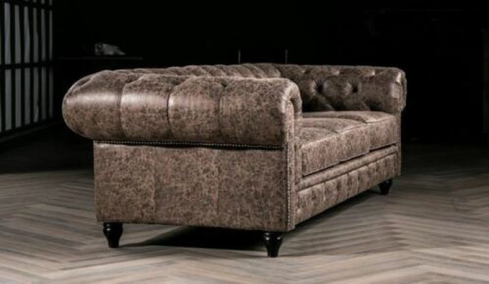 Mens Club Chesterfield Sofa Couch Leder Polster Dreisitzer Braun NEW