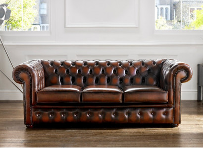 Chesterfield Sofa Polster Couch 3 Sitzer Ledersofa Original Braun Couchen Sofas