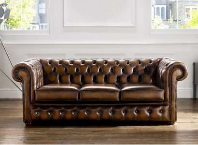 Chesterfield 3 Sitzer Polster Couch Antik Stil Leder Textil Stoff Sofa Couchen