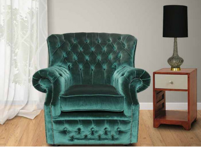 Chesterfield Samt Grün Ohrensessel 1 Sitzer Sessel Couch Sofa Fernsehsessel Neu
