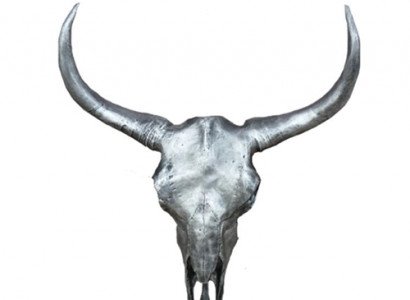 Silberner Bullenschädel Stierkopf Wand Skulpturen Höhe 60 cm Deko Figur Wand