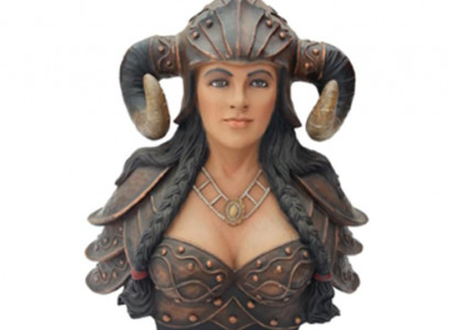 Büste Eines Kriegers in Einem Helm mit Hörnern Wikinger Statuen Figuren Statue