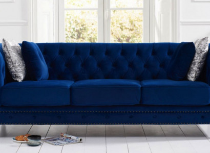 jvmoebel ® - Leder Sofa Couch - Royal Blau Polster Dreisitzer Couch Garnitur
