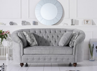 jvmoebel ® - Landhaus Designer Couch - Chesterfield Textil Sofa Grau Stoff Neu