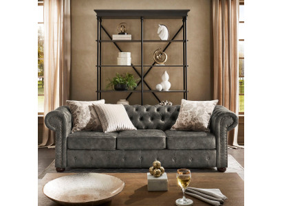 Chesterfield 3 Sitzer Klassische Luxus Barock Rokoko Sofa Textil Leder Couch Neu