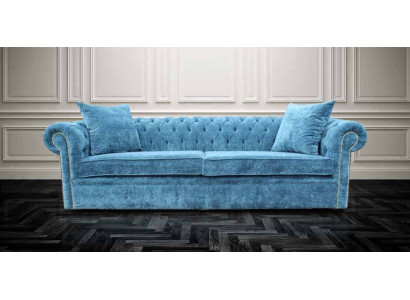 Klassische Wohnzimmer Sofa - Blaue Chesterfield Stoff Couch 3 Sitzer jvmoebel ®