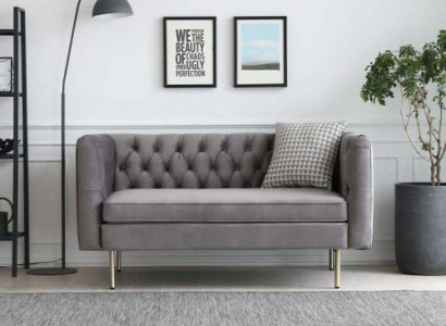 Chesterfield 2 Sitzer Sofa Stoffsofa Couch Polster Sitz Garnitur 2er Sofas Grau