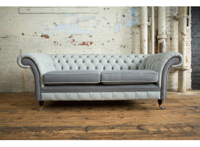 Chesterfield Sofa 3 Sitzer Couch Sofas Couchen Wohnzimmer Design Sofa Grau Neu