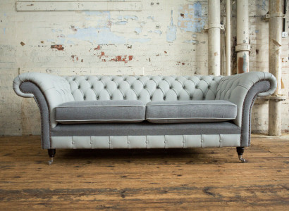 Chesterfield Sofa 3 Sitzer Couch Sofas Couchen Wohnzimmer Design Sofa Grau Neu