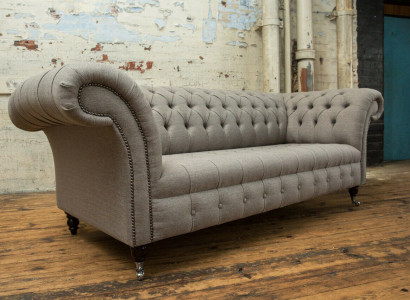 klassische Chesterfield Design Couch 3 Sitzer Sofa Couch Samt Leder big 225cm