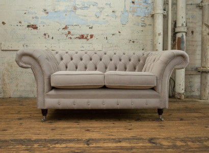 Chesterfield Sofa 2 Sitzer Polster Designer Couchen Sofas Garnitur Beige Samt