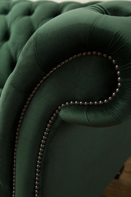 Chesterfield Design Stoff Couch Sessel 1.5 Sitzer Polster Sofas Lounge Grün Samt