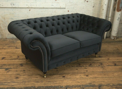 Chesterfield Original Sofa JVMoebel Textil Sofas Couchen Stoff Grau 185cm Couch