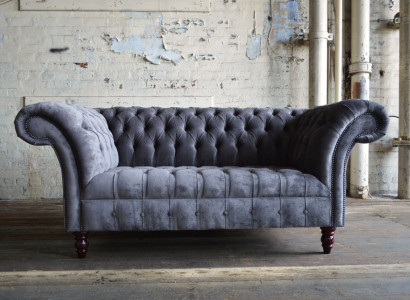 Chesterfield Sofa 2 Sitzer Couch Sofas Couchen Wohnzimmer Design Sofa Grau Neu