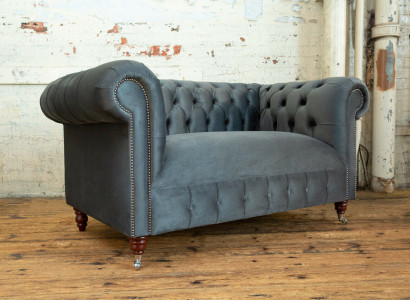 Chesterfield Design Sofa 2 Sitzer Couch Polster Sitz Garnitur Leder Textil Grau