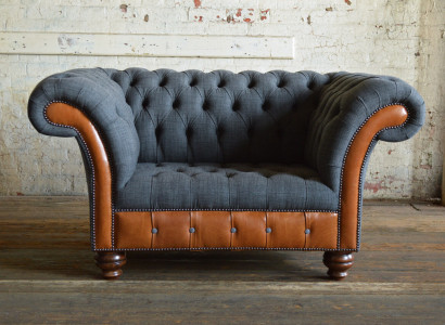 Sessel Couch Polster Sofa Textil Chesterfield Couchen 1,5 Sitzer Einsitzer Grau