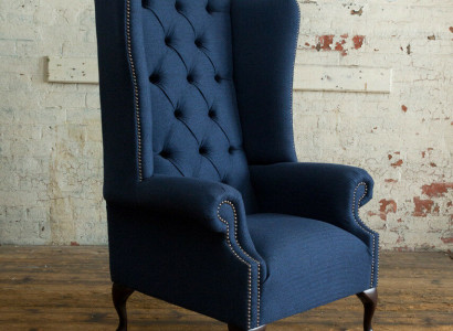 Ohrensessel Chesterfield Sofa Couch Polster 1 Sitzer Sessel Sofas Textil Blau